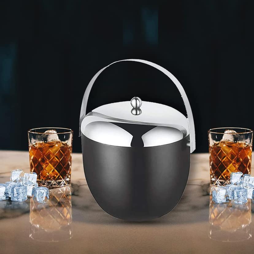 FnS Black Finish Apple Double Walled Insulated Stainless Steel Ice Bucket for Food Safe Home & Bar (1 Ice Bucket, Black) view 2