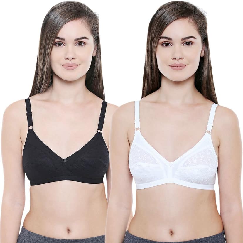 Bodycare Women Cotton Full Coverage Non Padded Regular Bra Pack - 2 E5501BW-BLACK-WHITE
