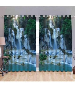 BELLA TRUE - Set of 2 Window Digital Printed Eyelet Polyester Multi Color Curtains ( 151 x 113 cm )