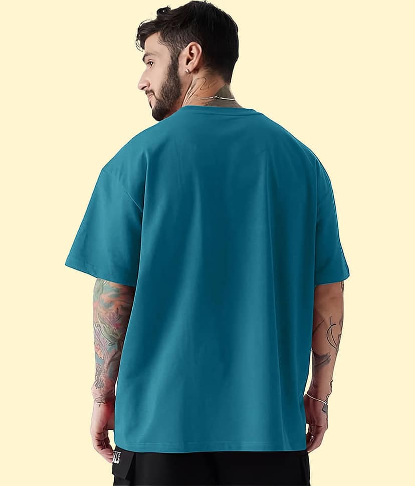 AUSK Men Cotton Blend Oversized Fit Printed T-Shirt ( Teal ) view 2