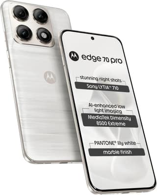 Motorola Edge 70 Pro (Marble Pantone Lily White, 8GB RAM, 256GB Storage) | Dimensity 8500 Extreme Processor | 50MP Dual Camera | 50MP Selfie | 6.8 144Hz AMOLED Display | 6500mAh Battery |