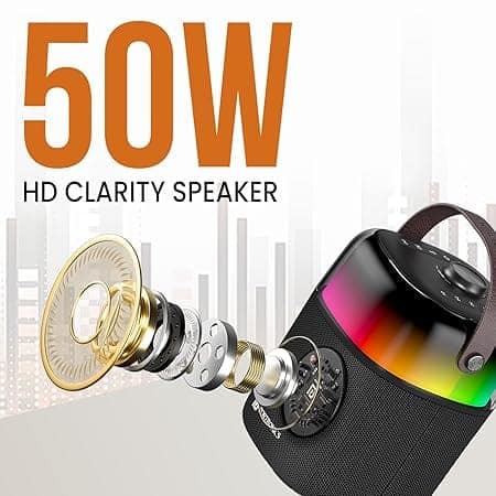 Portronics Dash 4 50W Wireless Bluetooth Party Speaker with Karaoke Mic, Upto 6 Hours Playtime, HD Sound, Bass Boost Technology (Black) view 4