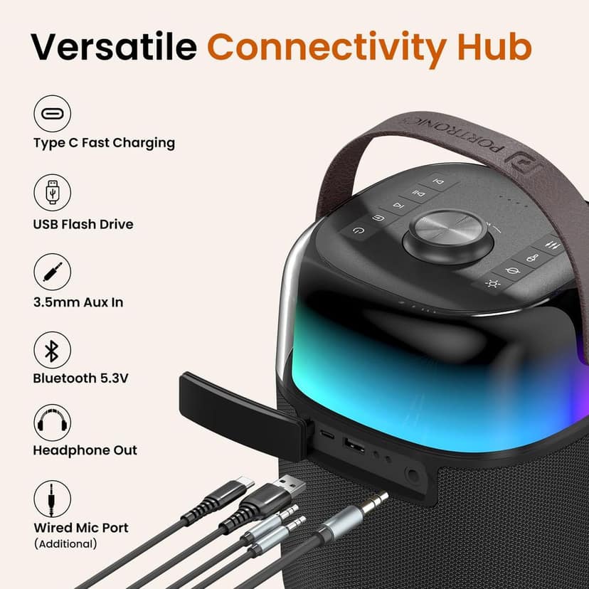 Portronics Dash 4 50W Wireless Bluetooth Party Speaker with Karaoke Mic, Upto 6 Hours Playtime, HD Sound, Bass Boost Technology (Black) view 6