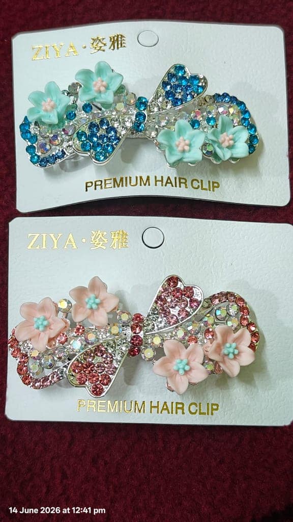Floral Crystal Bow Hair Clip / Hair Barrette (pack of 2) view 3