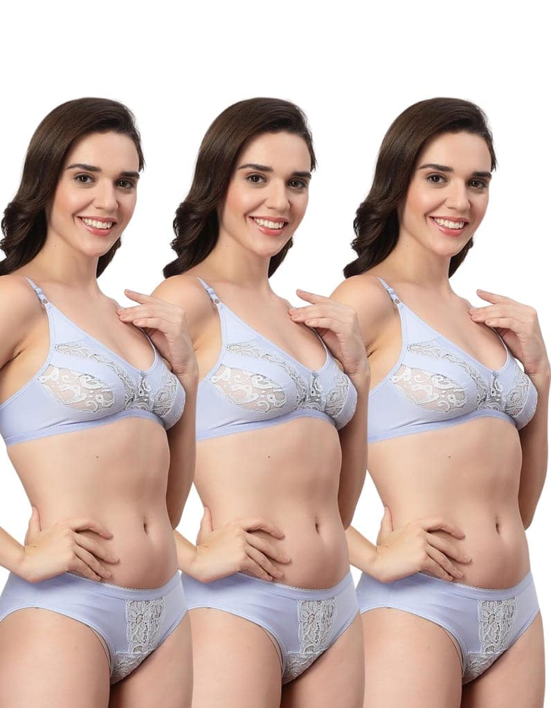 ADORNSTAR Bra Panty Set Sexy Lingerie Set for Women Pack of 3 Peach