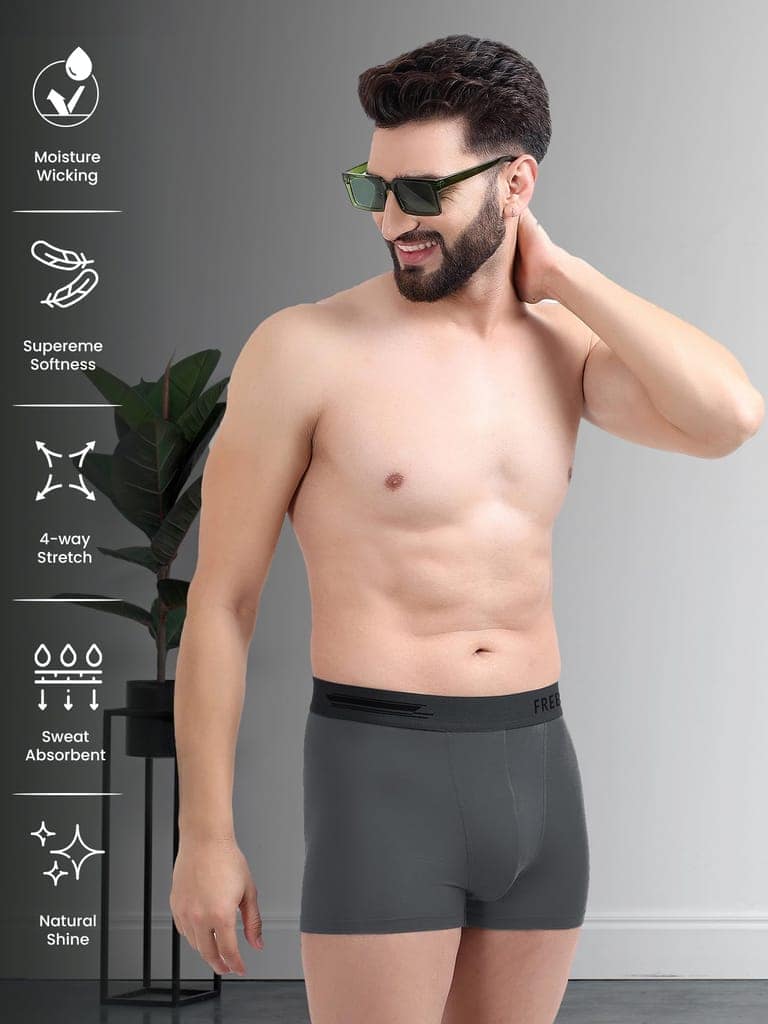 FREECULTR Men's Underwear Anti Bacterial Micromodal Airsoft Trunk - Non Itch No Chaffing Sweat Proof - Pack of 1-Ash Grey view 3