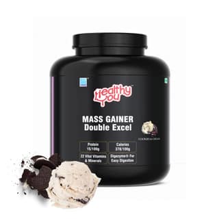 Healthy You Mass Gainer Double Excel | 13.5g Protein, 2.1g BCAA per 90g scoop| Improved Endurance and Muscle Recovery| Supports Weight Gain| Easy to Digest