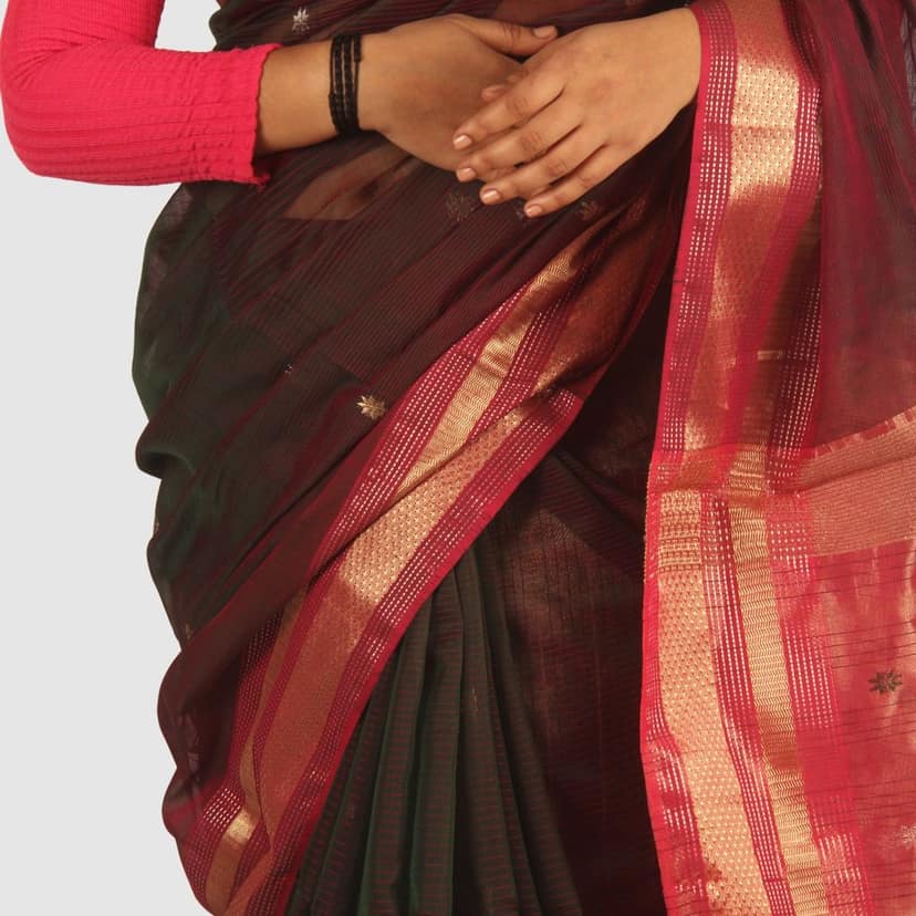 Premium Handloom Maroon Green Saree with Gold Finish view 10