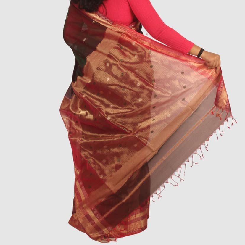 Premium Handloom Maroon Green Saree with Gold Finish view 4