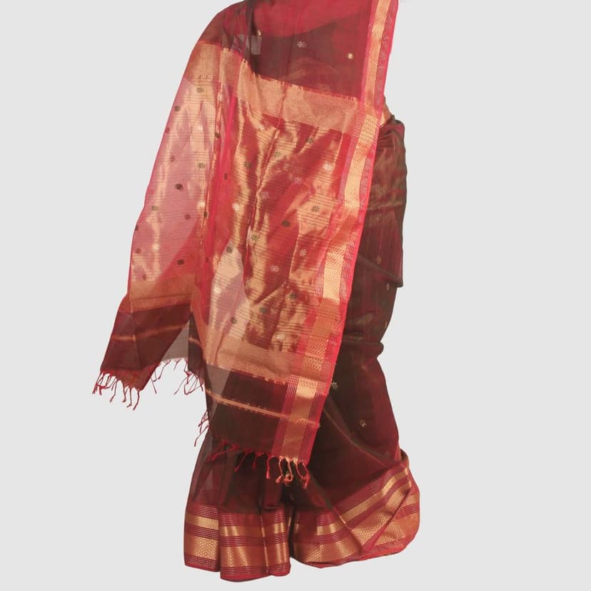 Premium Handloom Maroon Green Saree with Gold Finish view 5