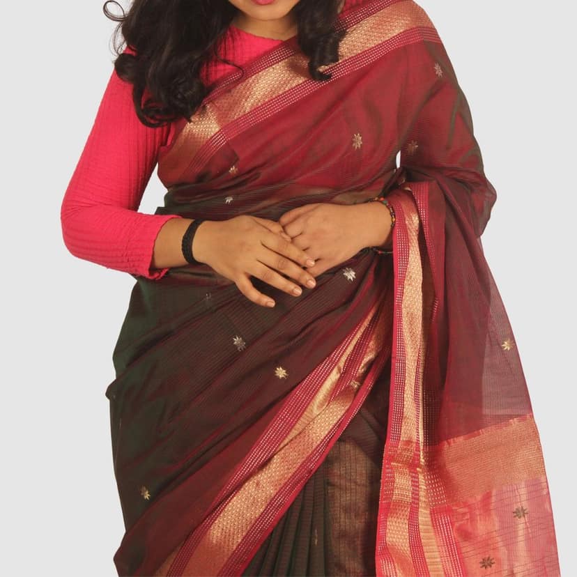 Premium Handloom Maroon Green Saree with Gold Finish view 8
