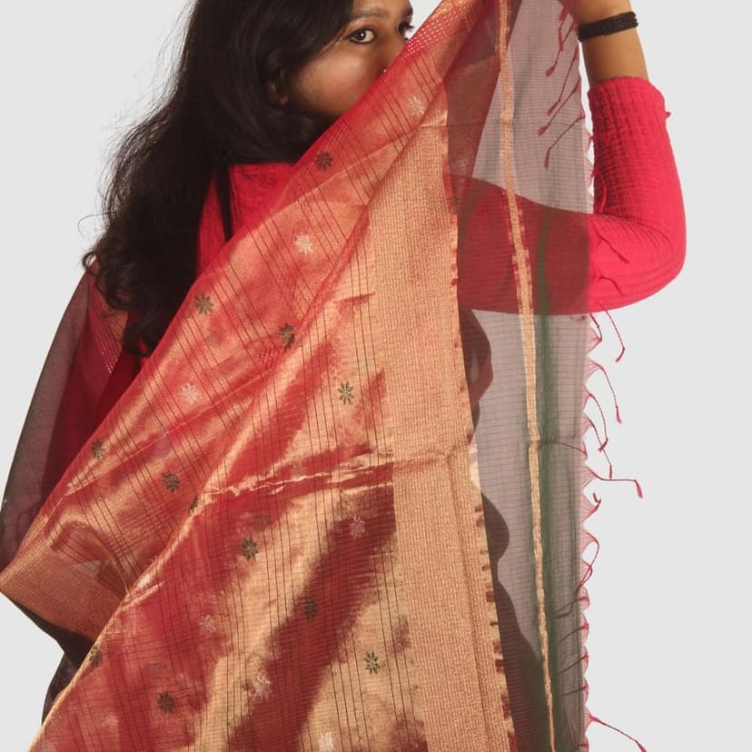 Premium Handloom Maroon Green Saree with Gold Finish view 9