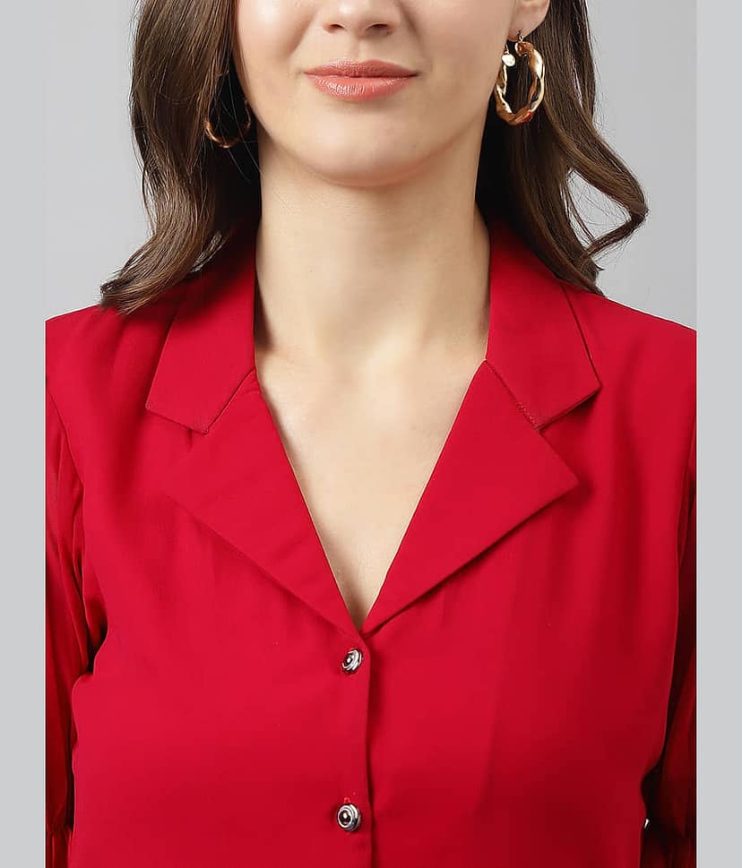 TOOCHKI Women's Georgette Asymmetrical Top ( Red ) view 2