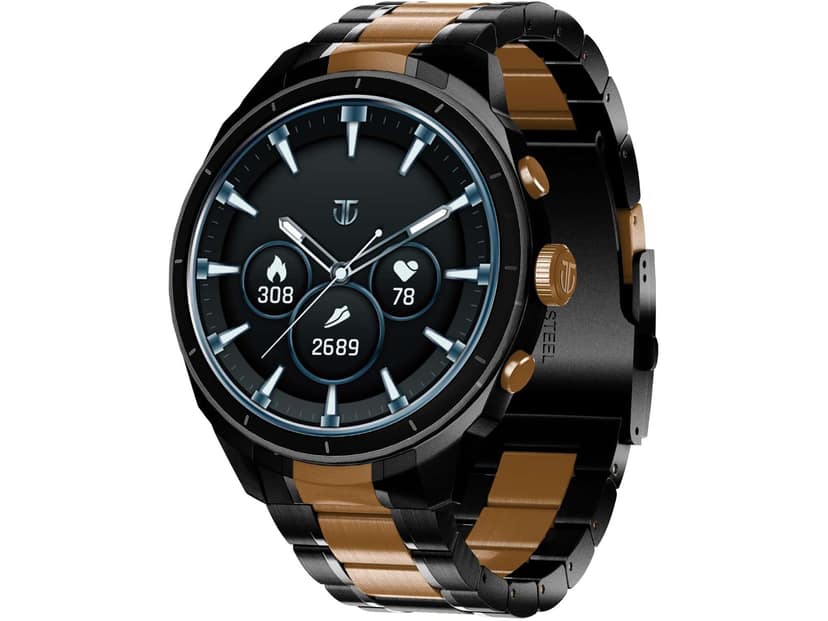 Titan Heritage 1.43" AMOLED Stainless Steel Bracelet Smart Watch for Men, BT Calling, Voice Assistant, Quick Health Measurement, Functional Crown - Rose Gold