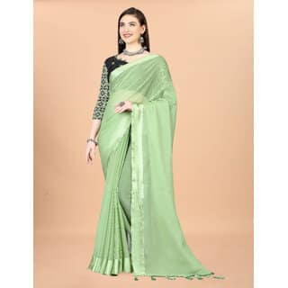 Green Colour Chiffon Solid Printed Saree With Blouse Piece