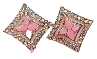 Elegant Rhinestone and Pink Crystal Flower Stud Earrings