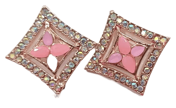 Elegant Rhinestone and Pink Crystal Flower Stud Earrings