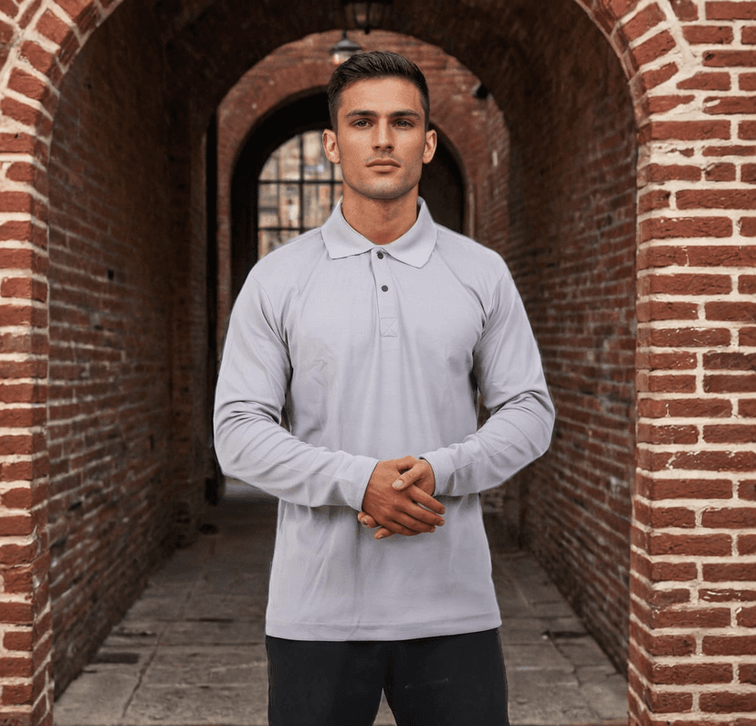 Men Polo T-Shirt Full Sleeves Grey