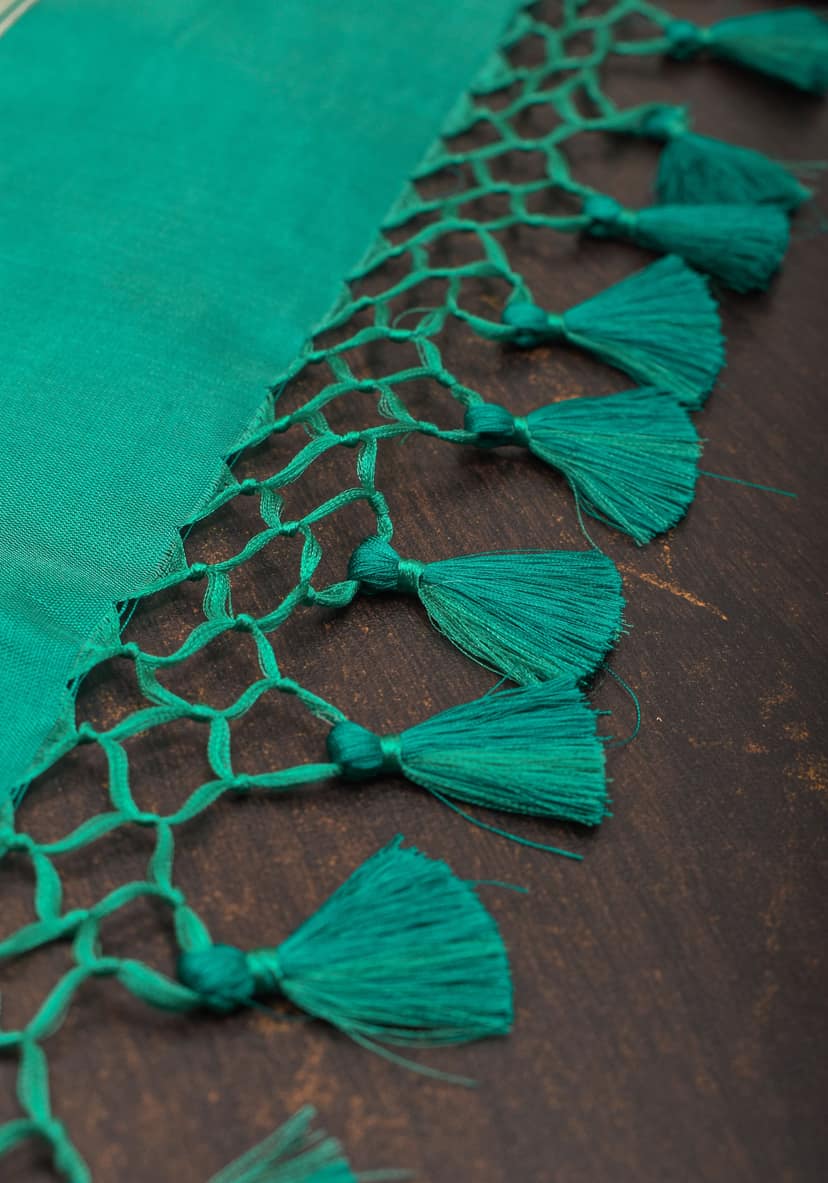 Rama Green Pure Banarasi Silk Saree with Meenakari border and Intricate Pallu and Unique Zari Borders | SILK MARK CERTIFIED view 7