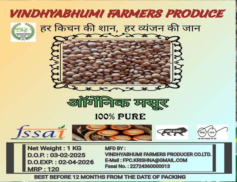 Organic Masoor Whole (1 Kg) - Vindhyabhumi Farmers Produce view 2