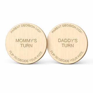 Wooden New Parents Decision-Making Coin | Double-Sided 'Mommy's Turn/Daddy's Turn' Token | Funny Baby Shower Gift for Mom & Dad | Wooden Diaper Changing & Feeding Duty Coin