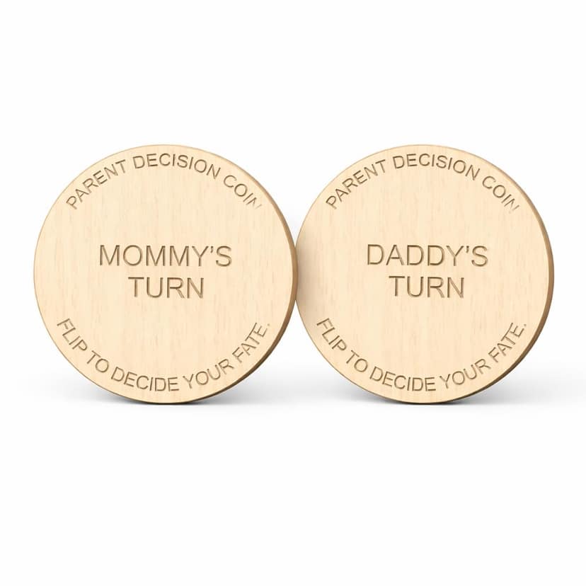 Wooden New Parents Decision-Making Coin | Double-Sided 'Mommy's Turn/Daddy's Turn' Token | Funny Baby Shower Gift for Mom & Dad | Wooden Diaper Changing & Feeding Duty Coin
