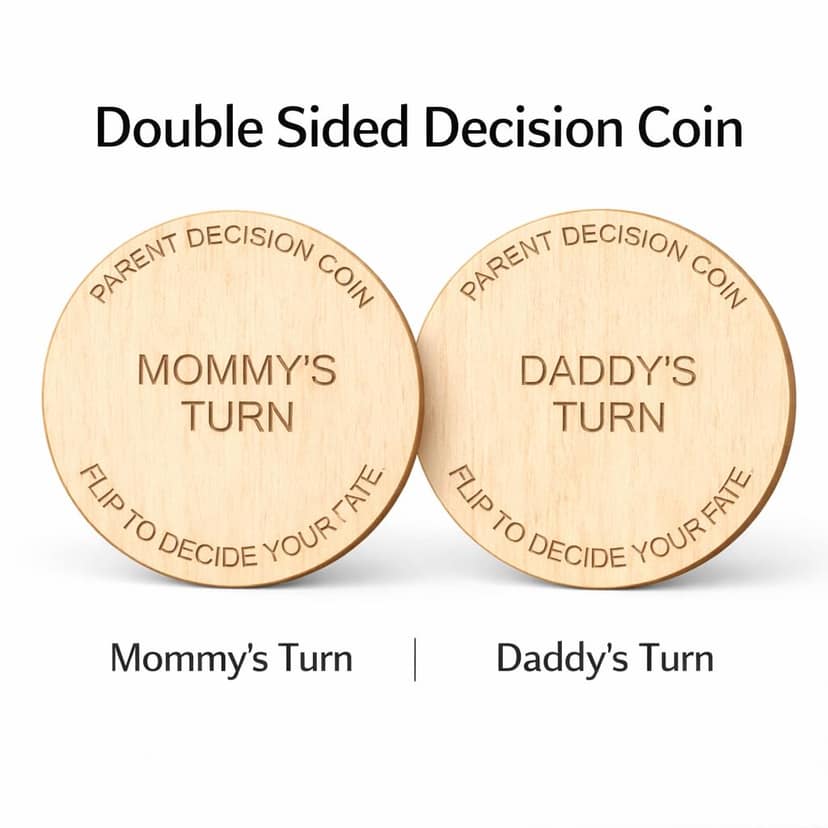 Wooden New Parents Decision-Making Coin | Double-Sided 'Mommy's Turn/Daddy's Turn' Token | Funny Baby Shower Gift for Mom & Dad | Wooden Diaper Changing & Feeding Duty Coin view 2