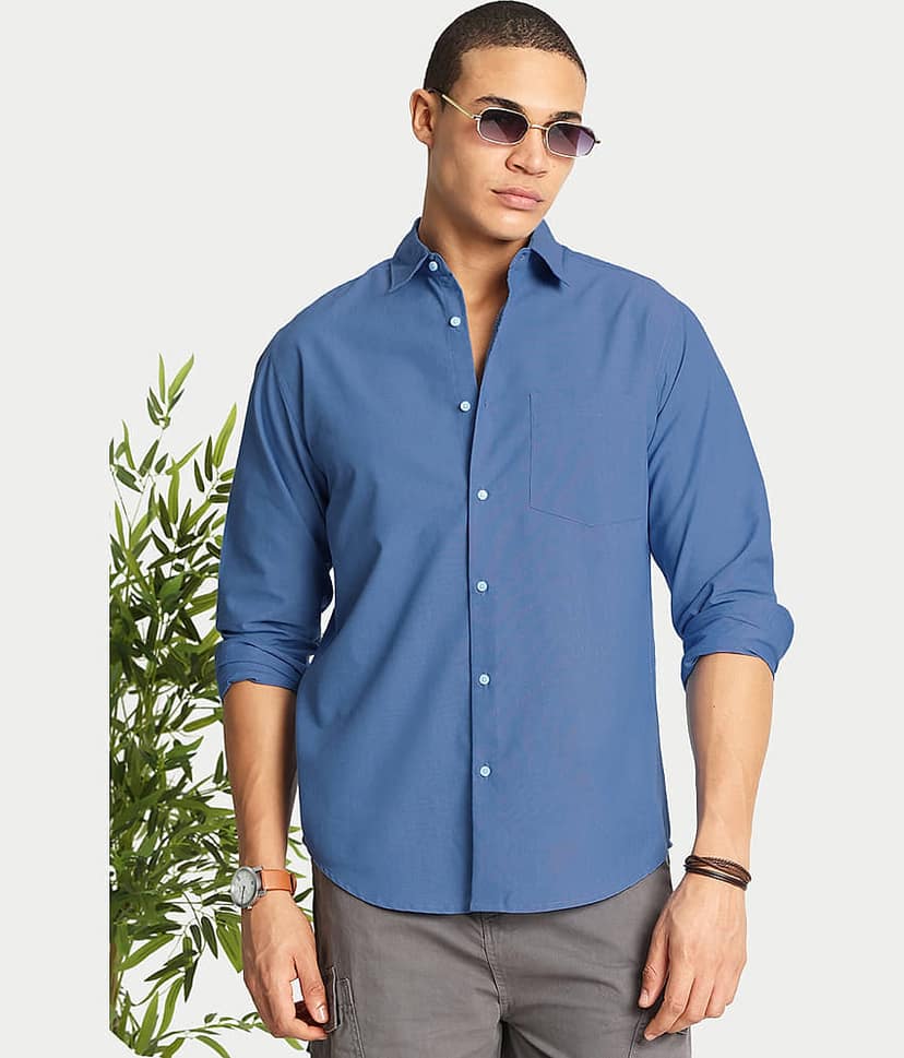 IVOC 100% Cotton Regular Fit Solids Full Sleeves Men's Casual Shirt - Light Blue ( Pack of 1 )
