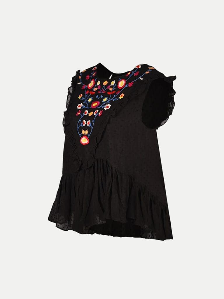 Women Navy Cap Sleeve Blouse view 2