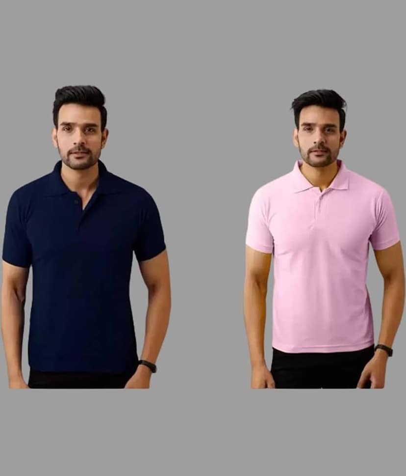 SKYRISE Pack of 2 Cotton Blend Slim Fit Solid Half Sleeves Men's Polo T Shirt ( Multicolor )