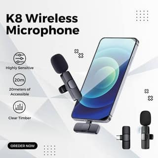 K8 Wireless Lavalier Microphone, Bluetooth Collar Mic for iPhone, Android USB-C Phones & Tablets, Plug & Play, Noise Reduction, Clear Audio for YouTube, Vlogging, &, Interviews