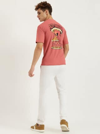 Pizza Invasion Back Print Oversized T-shirt Pink