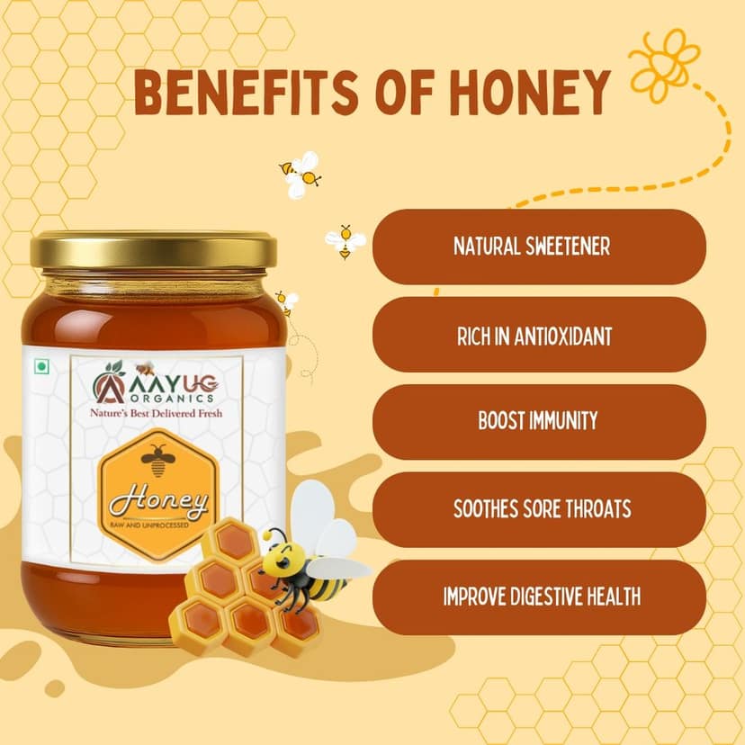 Aayug Raw Honey, Pure and Unprocessed, Wild Forest Organic Honey (500 gm) view 3