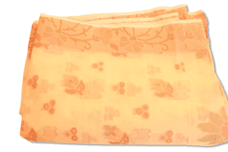 Cream and Peach Floral Embroidered Net Saree