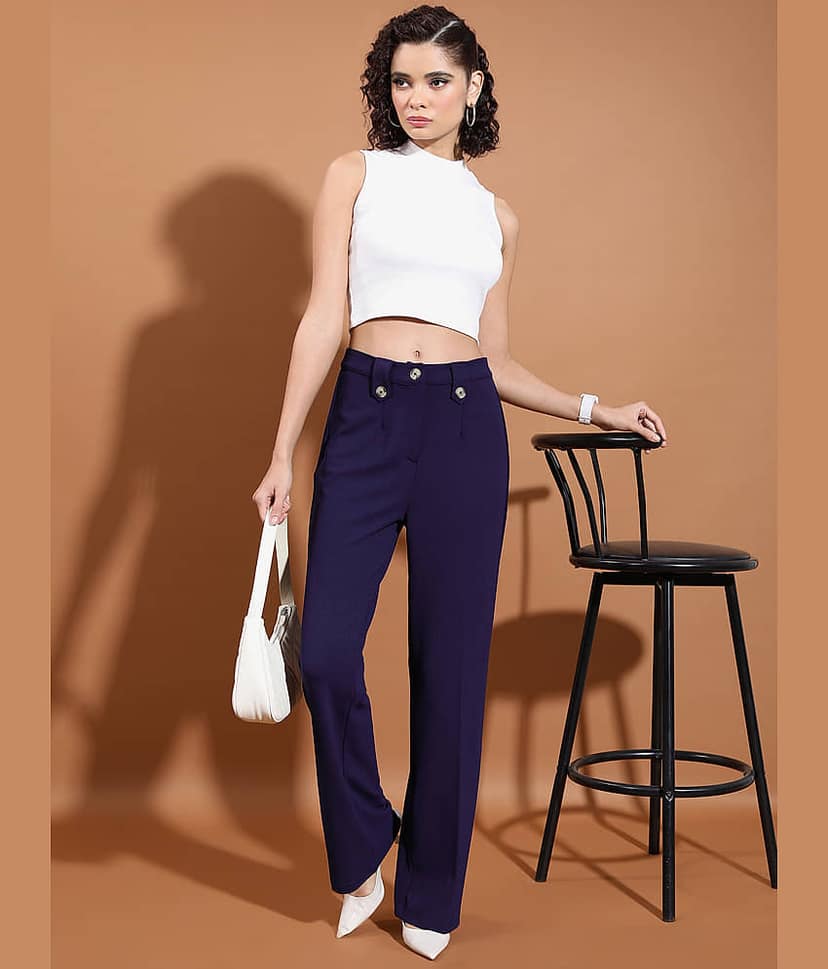 Ketch Navy Polyester Regular Women's Casual Pants ( Pack of 1 ) view 2