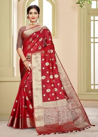 Woven Art Silk Saree in Red