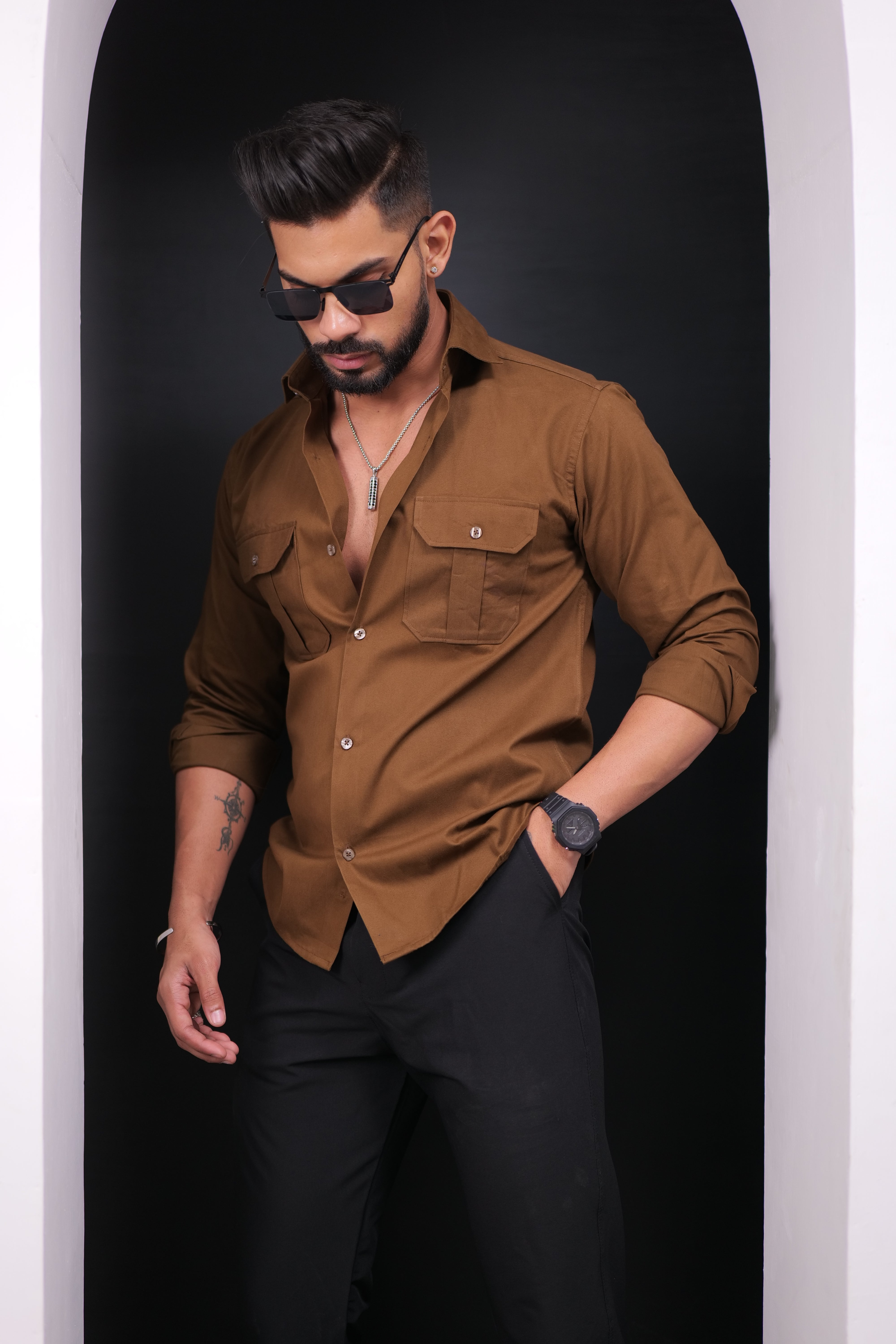 Brown Double Pocket Full Sleeve Shirt