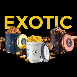 4700BC Gourmet Popcorn, Combo Gift box, 325g, (3 Tins: 1 Hawaiian Barbeque Cheese, 1 Himalayan Salt Caramel and 1 Nutty Tuxedo Chocolate)