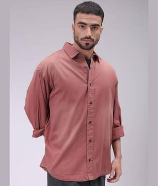 The Indian Garage Co Men Cutaway Collar Solid Cotton Oversized Casual Shirt
