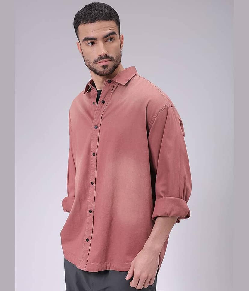 The Indian Garage Co Men Cutaway Collar Solid Cotton Oversized Casual Shirt view 3