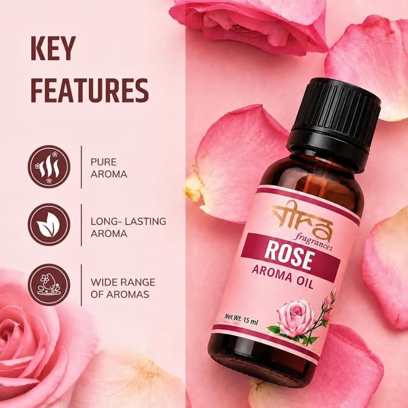 Nira Fragrances Oil | 15 ml | Rose Aroma Oil for Home Fragrance | Best for Aromatherapy | Helps in Meditation | Used in Diffuser, Candles, Air Fresheners view 3