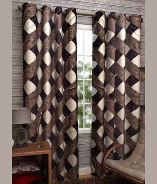 N2C Home Floral Semi-Transparent Eyelet Curtain 5 ft ( Pack of 2 ) - Brown