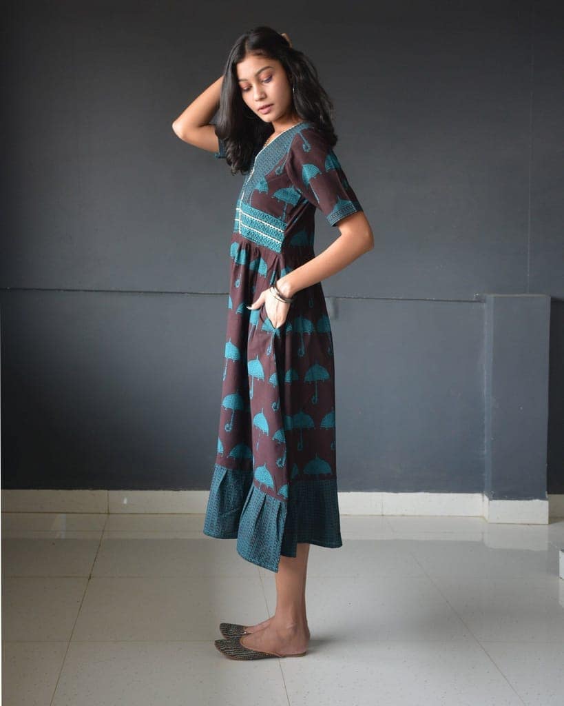 Anokhi Brown Bagh Print Frock style Cotton Kurta For Women view 3