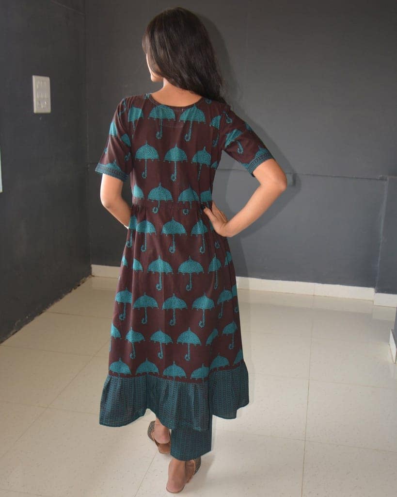 Anokhi Brown Bagh Print Frock style Cotton Kurta For Women view 7