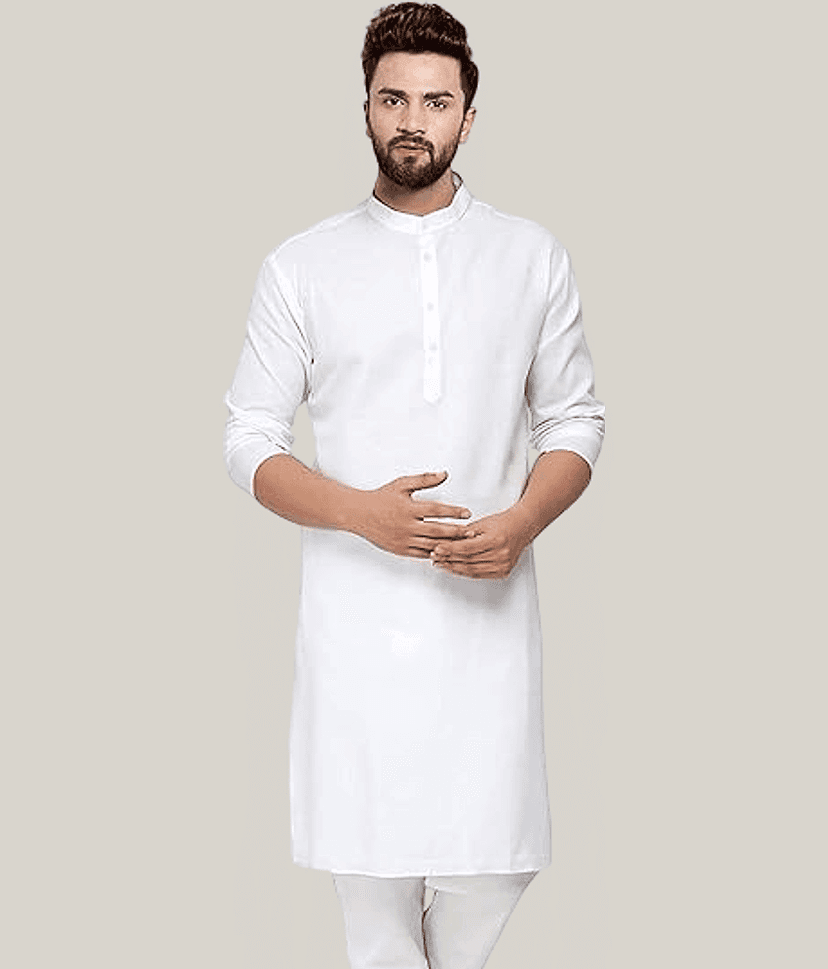 Balaji's Cotton Blend Plain Regular Kurta For Men ( White )