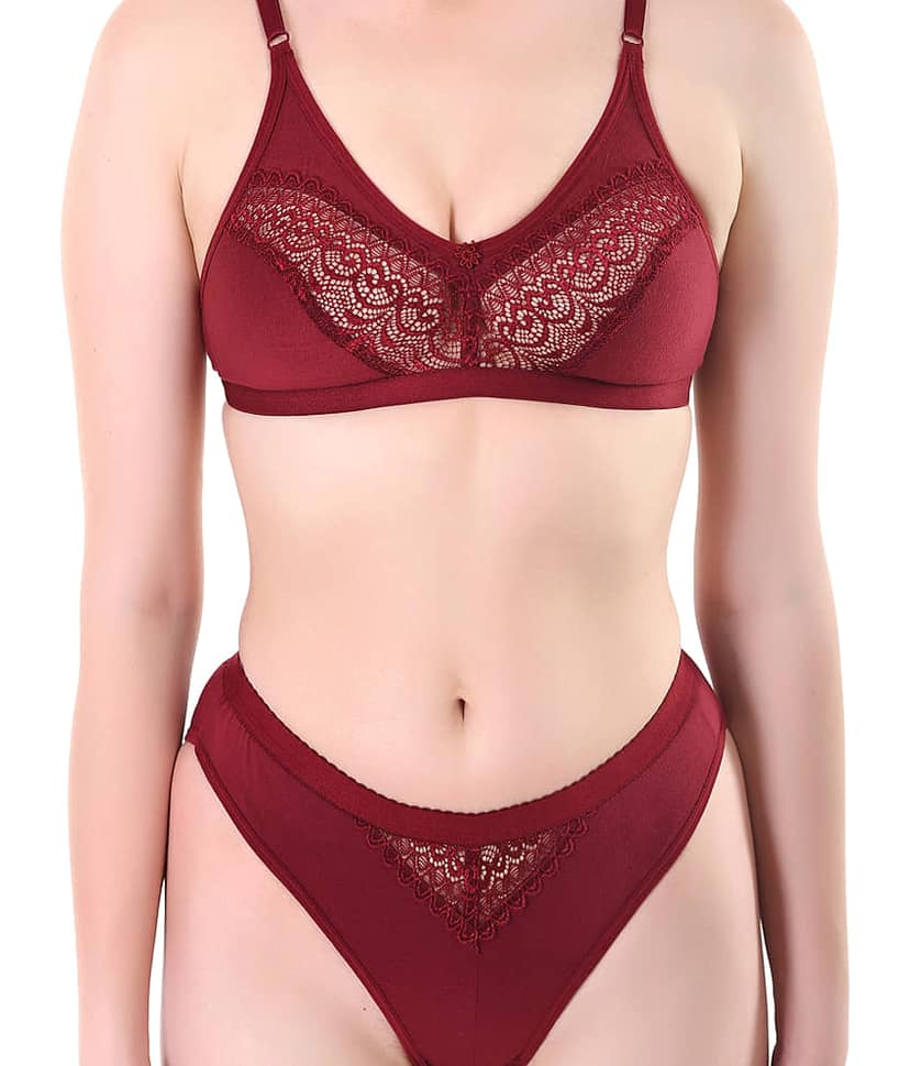 TCG Maroon Cotton Lycra Bra & Panty Set