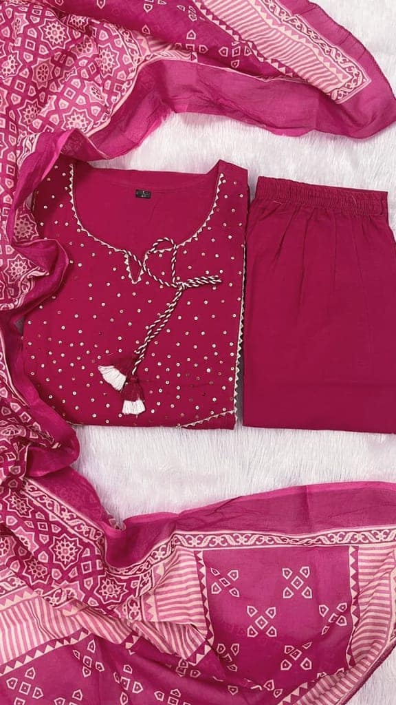 Maroon Rayon Sequin Work Kurta with Printed Dupatta & Solid Pants Set view 3