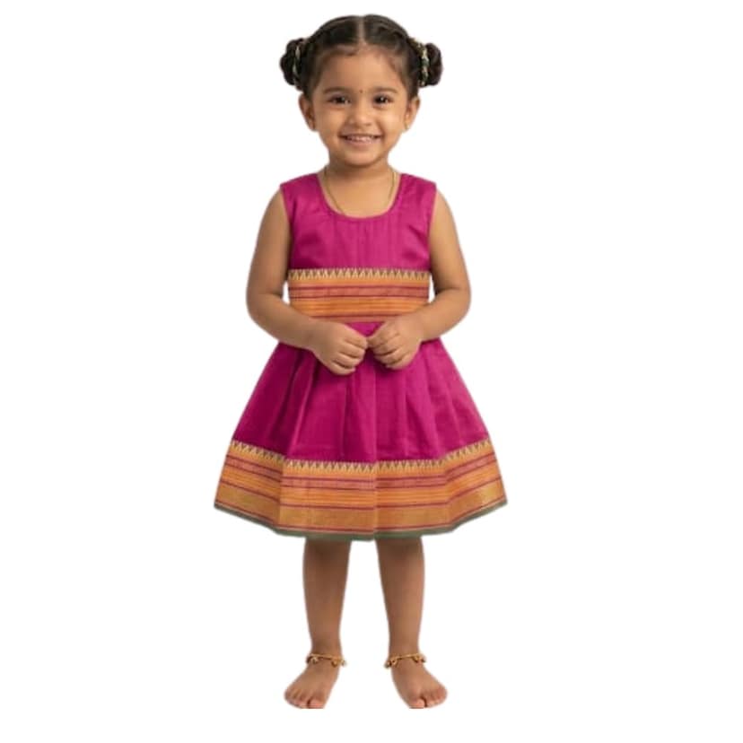 Mom and Me Baby Girls Summer Frock Dress (0–5 Years) | Soft Acrylic Cotton with Pure Cotton Lining | Sleeveless Round Neck | Lightweight & Breathable (in, Age, 6 Months, 12 Months, Regular, Pink)