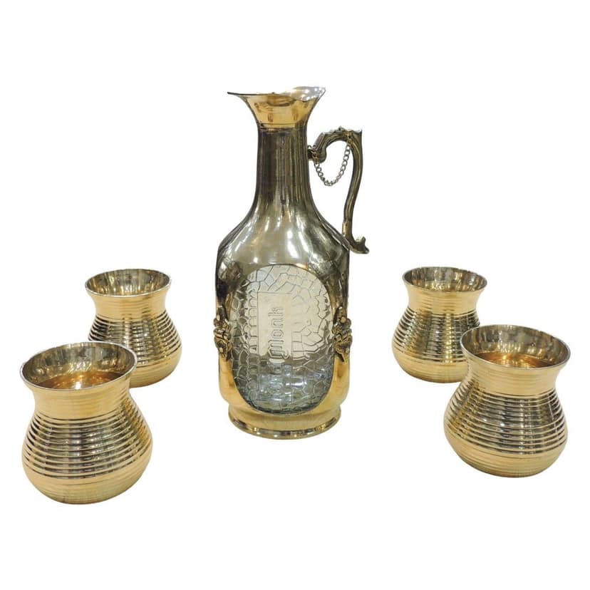 Brass Vintage Jug with Glass Set | Luxury Gifting Item, Height : 9.5 Inch (BMAS309 B) view 2
