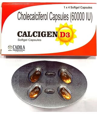 Calcigen D3 softgel capsules ( PACK OF 5) TOTAL 20 CAPSULES Standard Oral Kit